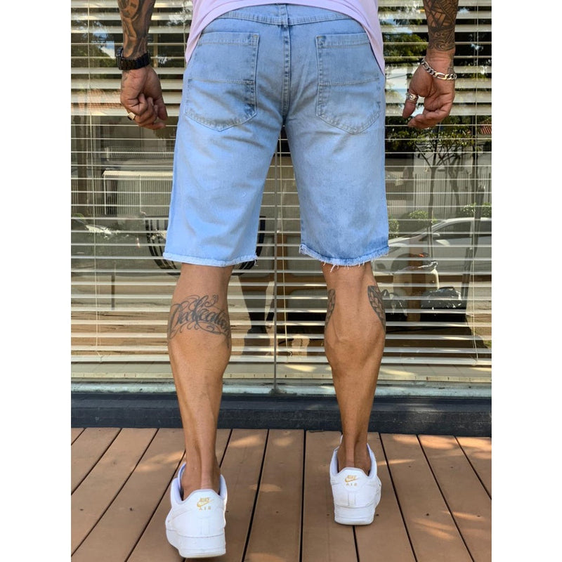 Bermuda Jeans Masculina Rasgada Destroyed Moda Verão