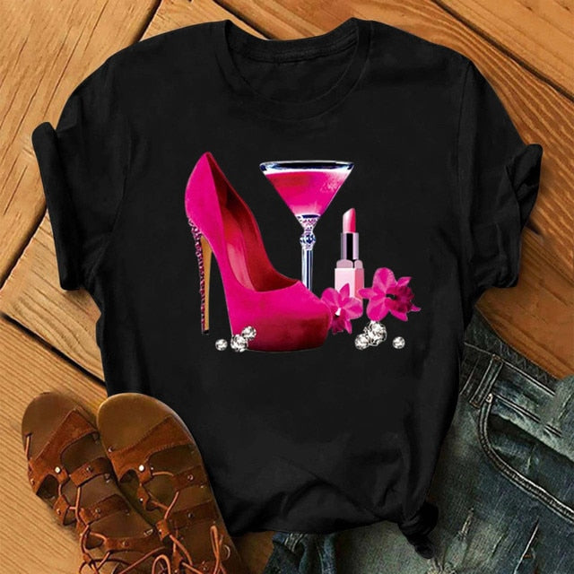 T-shirt Feminina Casual Wine - Estampa 3D