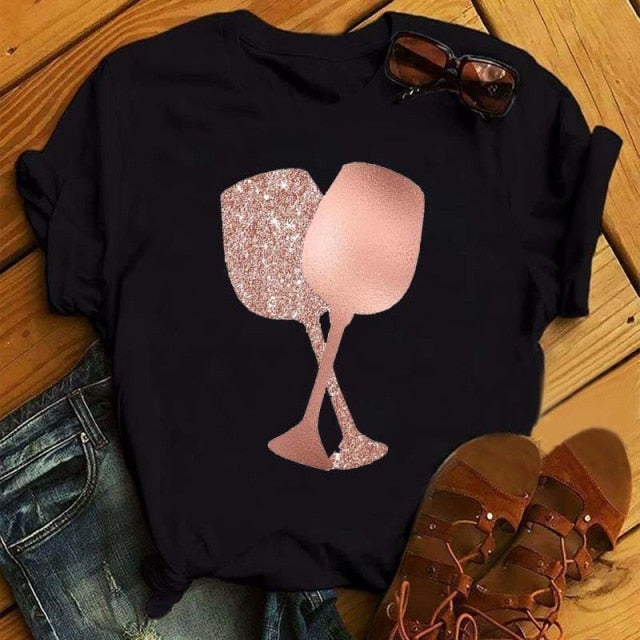 T-shirt Feminina Casual Wine - Estampa 3D